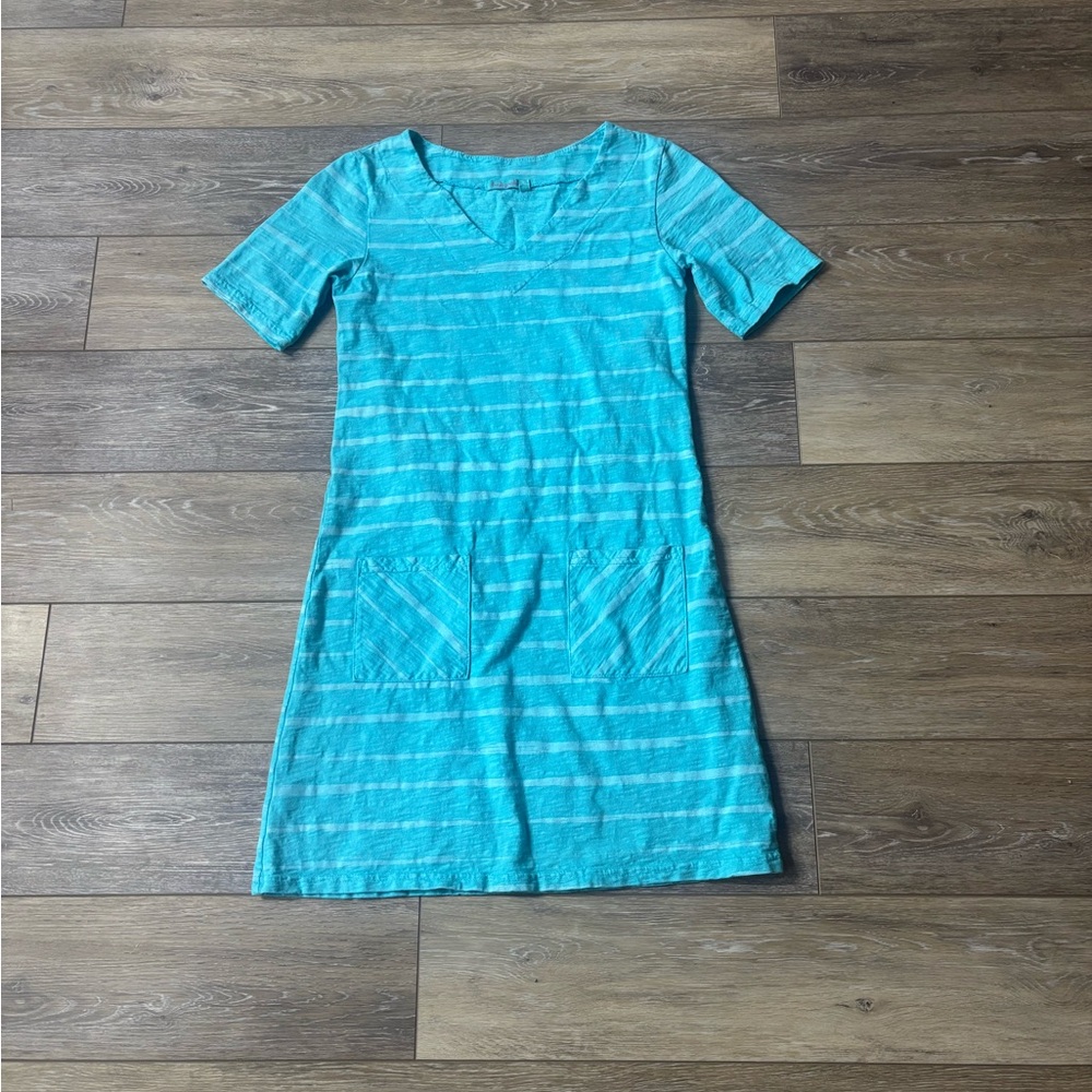 Fresh Produce Dress Sz XS Blue Stripe Cap Style 22085 V-Neck Beach Coastal *READ